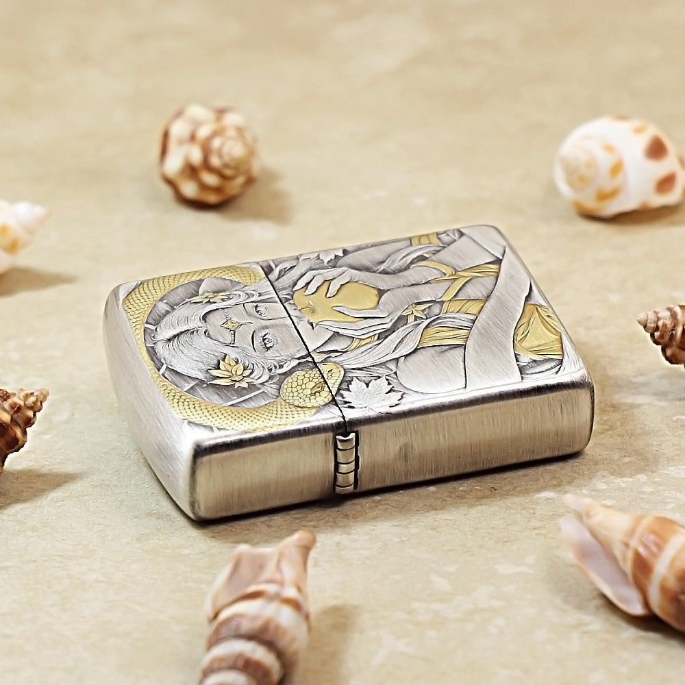 Zippo Antique Silver Two-Tone 3D Relief Snake & Forbidden Fruit 162-DS193