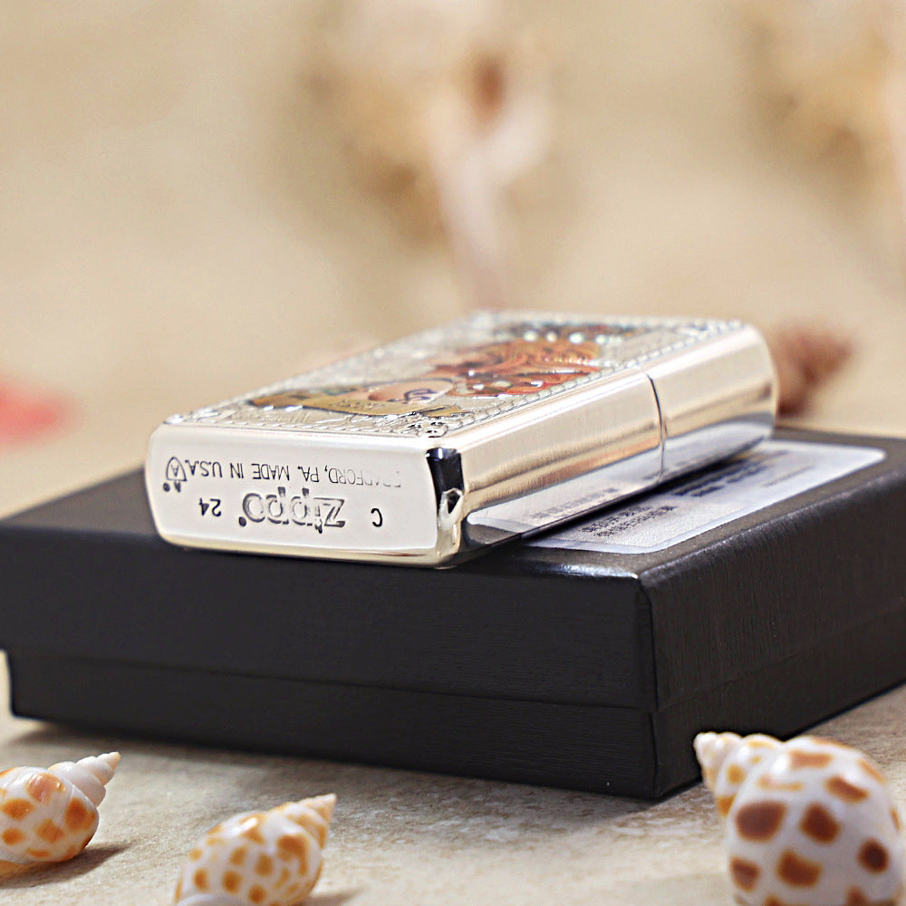 Zippo 3D Relief Embossed Silver-Plated Metal Nami-One Piece 162-DS226
