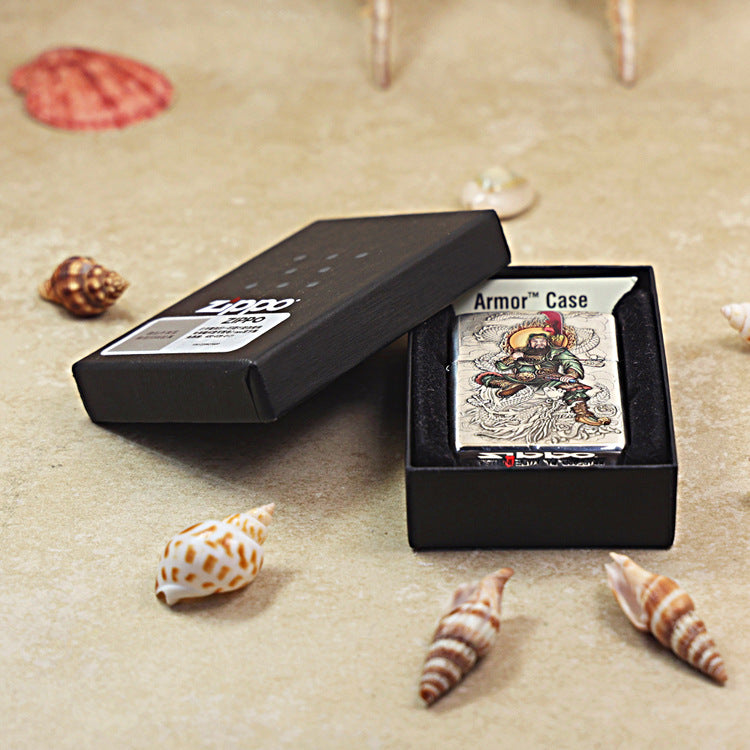 Zippo Vintage Argent 'Guan Yu Riding Dragon' Multi-Media Carving - DS116