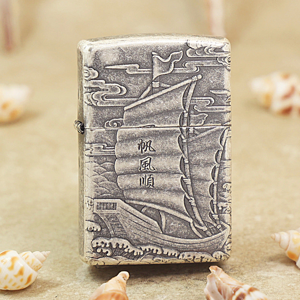 Zippo Vintage Argent 'Smooth Sailing' Junk Ship Intricate Carve - DS123