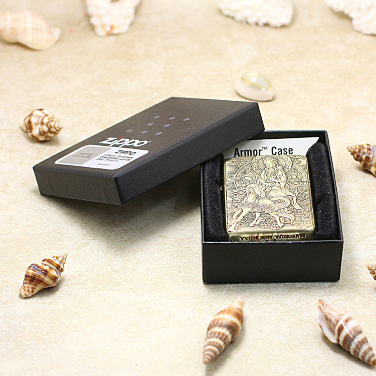Zippo Heavy-duty Vintage Bronze Intricate Engraved Protector Shakyamuni Riding Horse - CC138