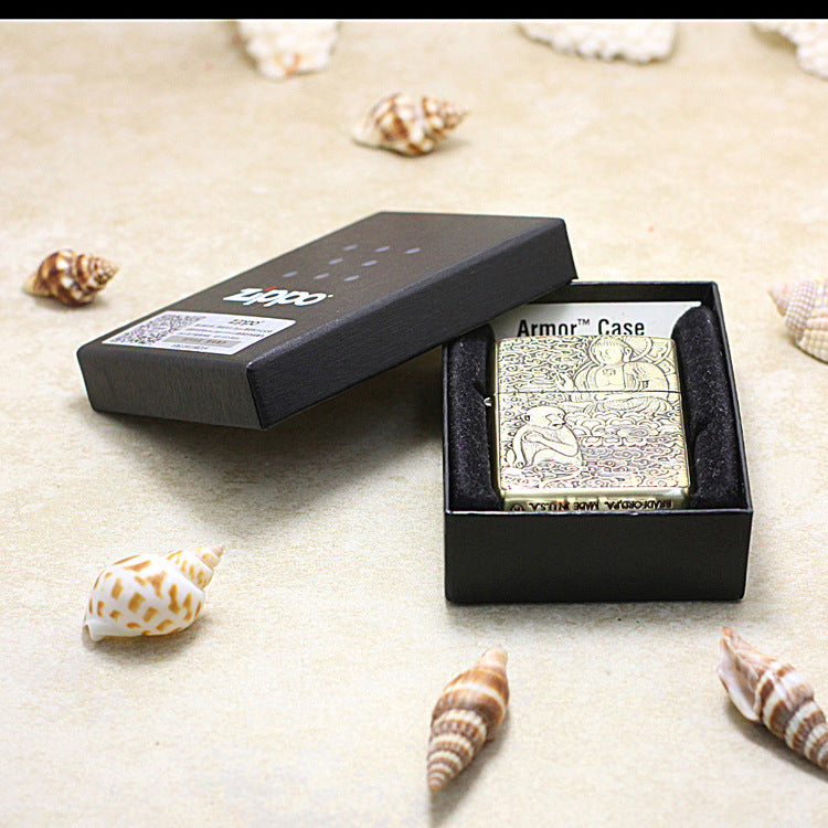 Zippo Heavy-duty Vintage Bronze Intricate Engraved Protector Shakyamuni and Monkey - CC116