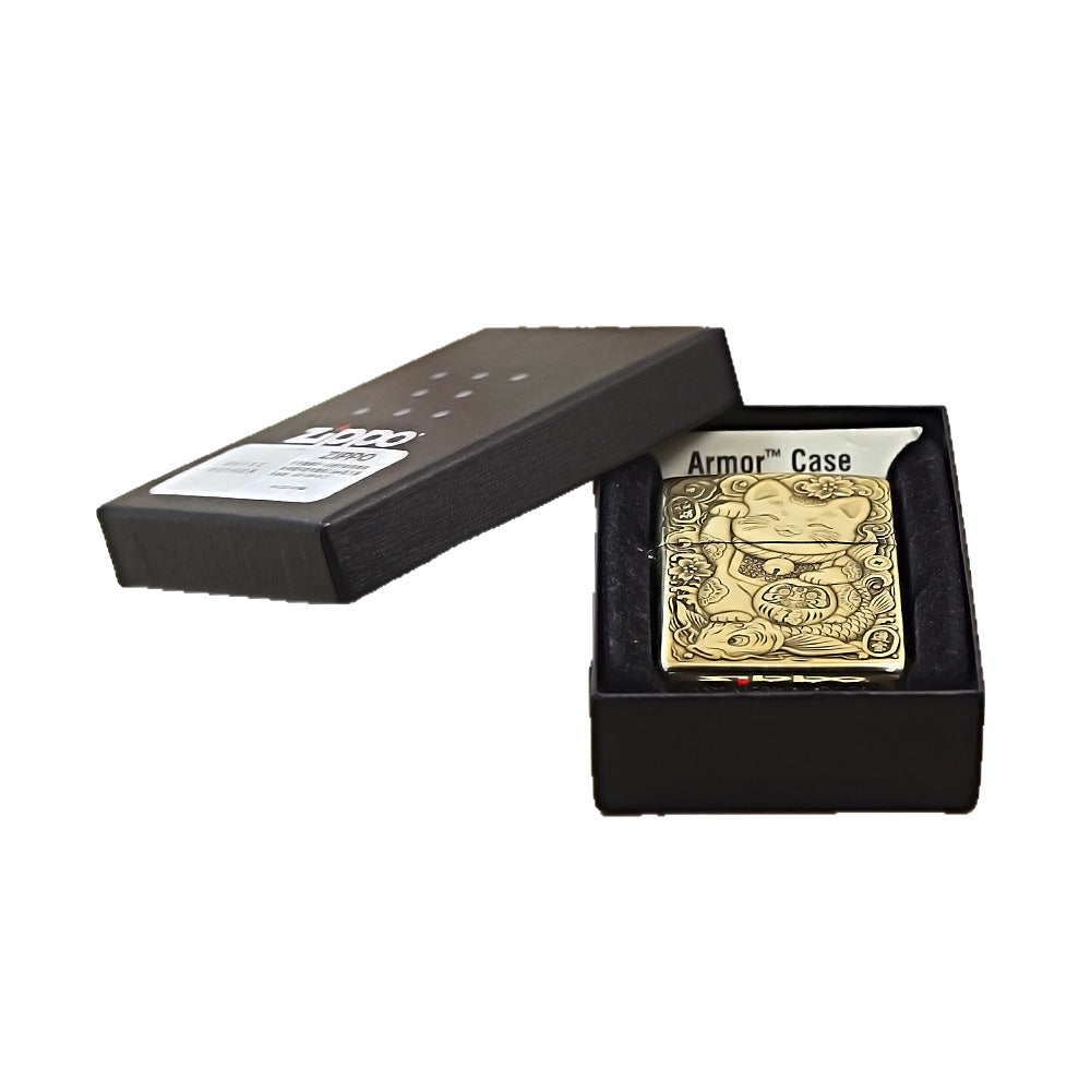 Zippo Heavy-duty Vintage Bronze Maneki-neko Prosperity - CC56