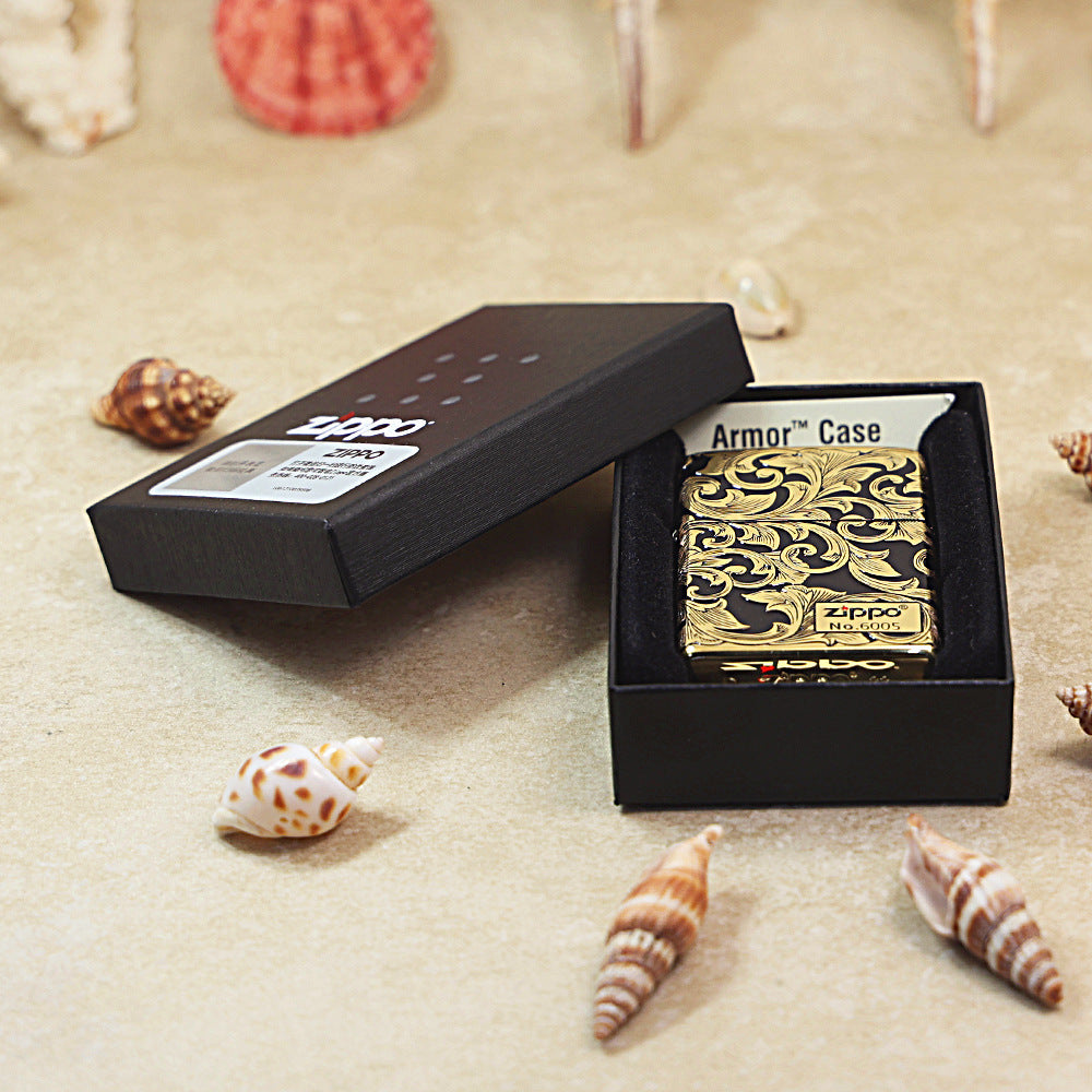 Zippo Obsidian Matte Gold Botanical Scrollwork - CC99
