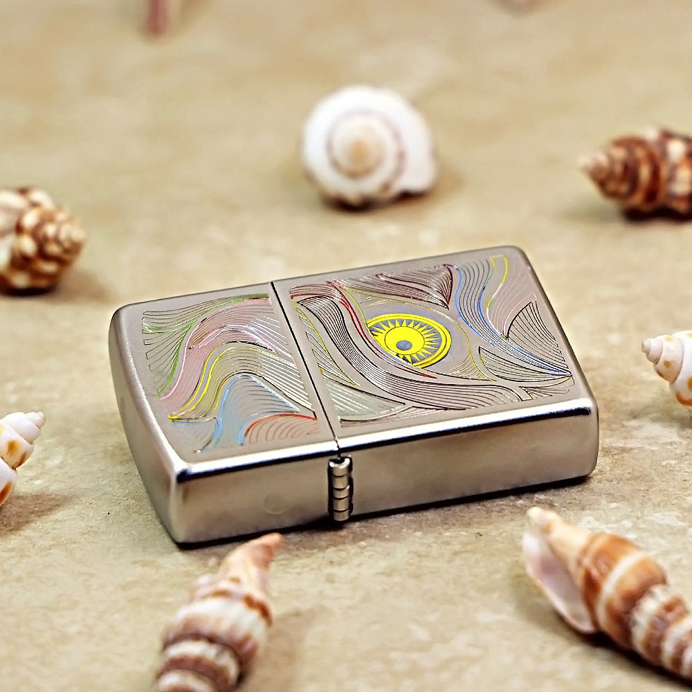 Zippo Textured Steel Hue Filled Stylized Eye with Sun Iris - SC02