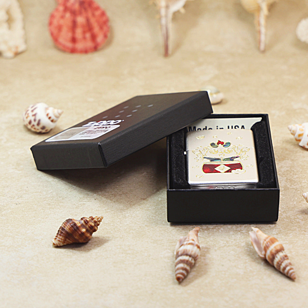 Zippo Textured Smoked Steel 'Good Luck Dragon' Intricate Carve with Abalone Case Inlay - DS142