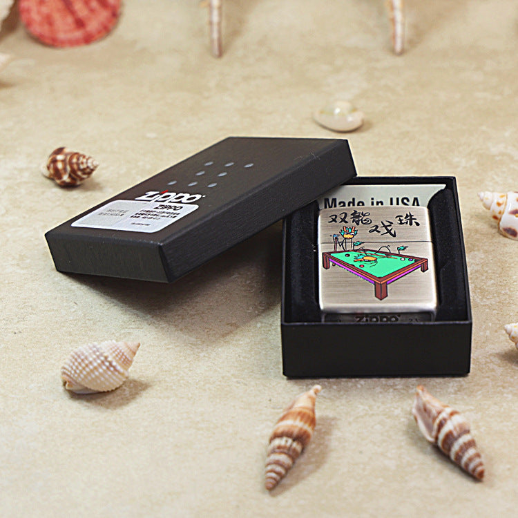 Zippo Textured Smoked Steel 'Two Dragons Playing Billiard' - DS129