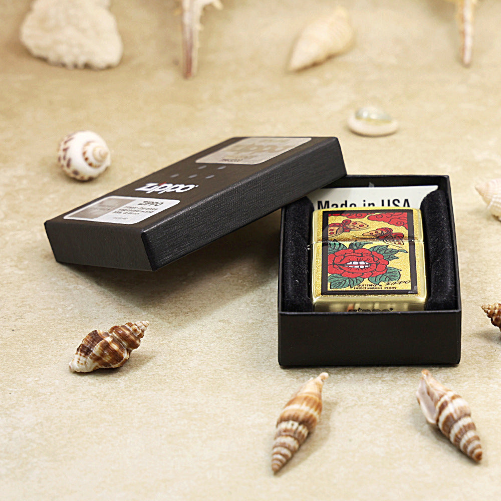Zippo Butterfly & Peony Gold Plate - Animal & Botanical Collection - JP60