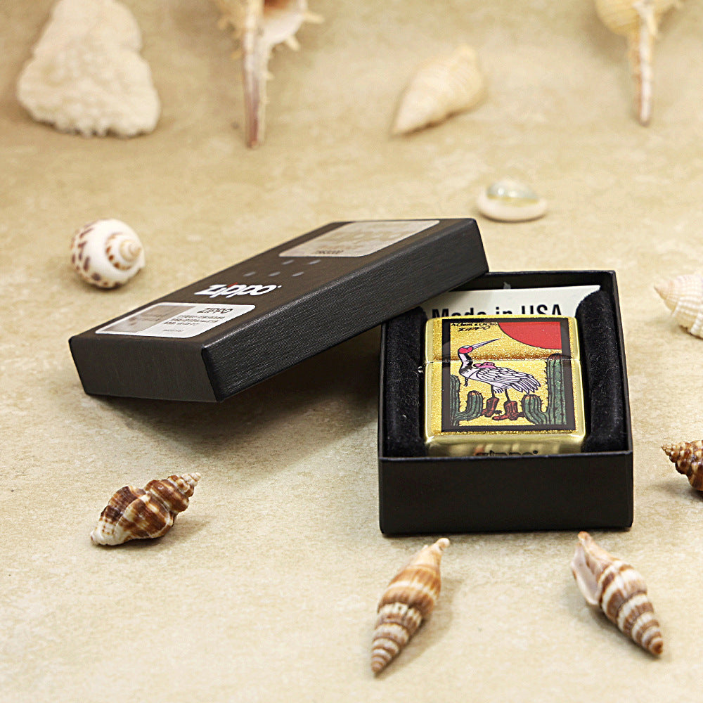 Zippo Crane and Cactus Gold Plate - Animal Collection - JP55