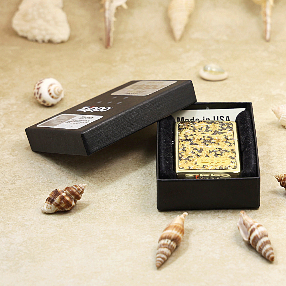 Zippo Gold Plate Intricate Carve Arabesque - Botanical Collection - JP54