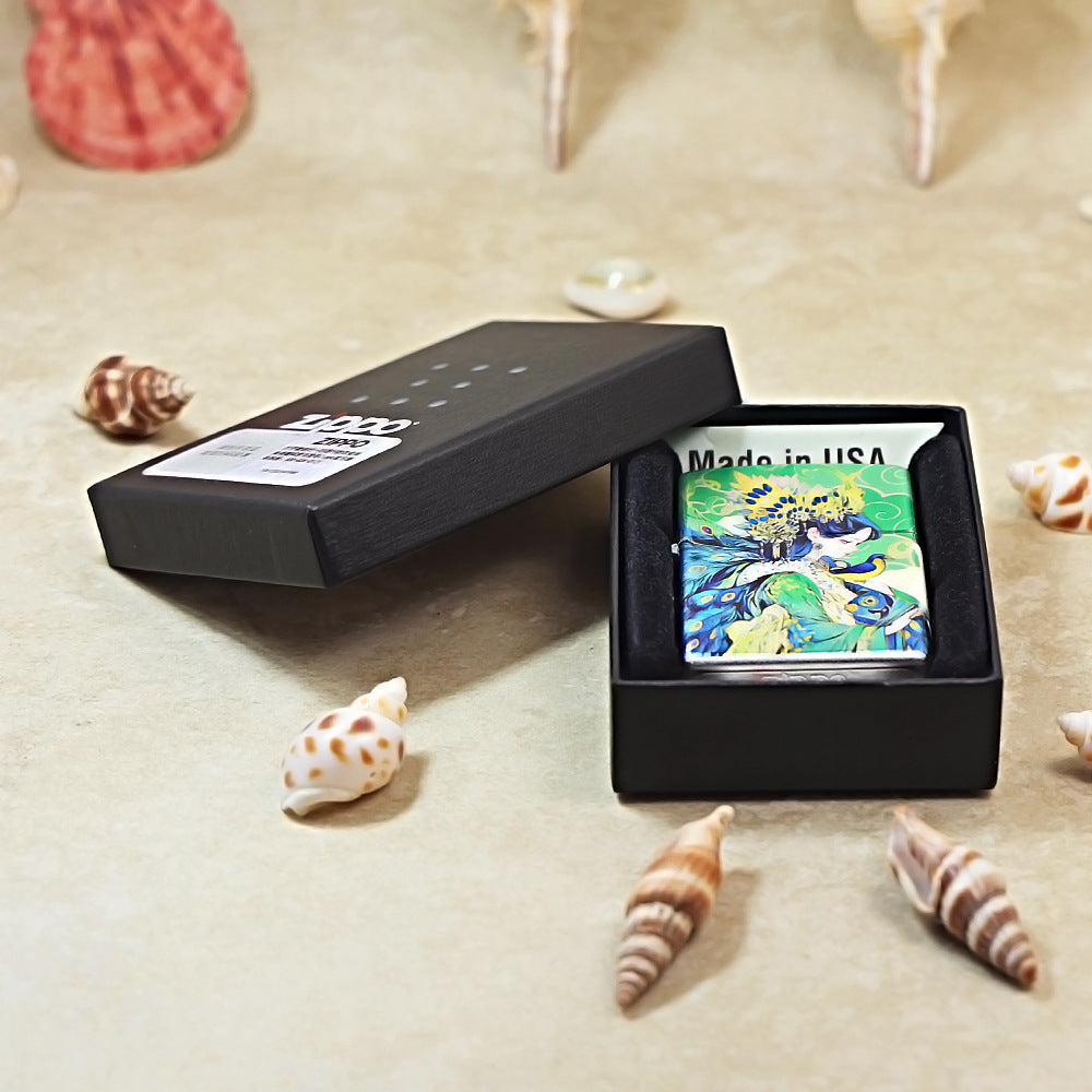 Zippo Green Hue-Decorated Peacock Princess and Bird - CS04