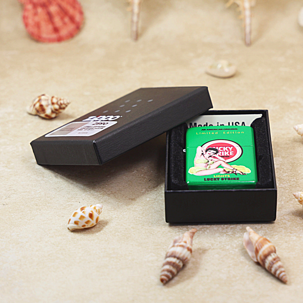 Zippo Green Matte Hue Decorated Lucky Strike Pin-Up Maiden - CS16