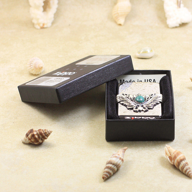 Zippo Hand-Engraved Wing Medallion with Turquoise Inlay - JP72