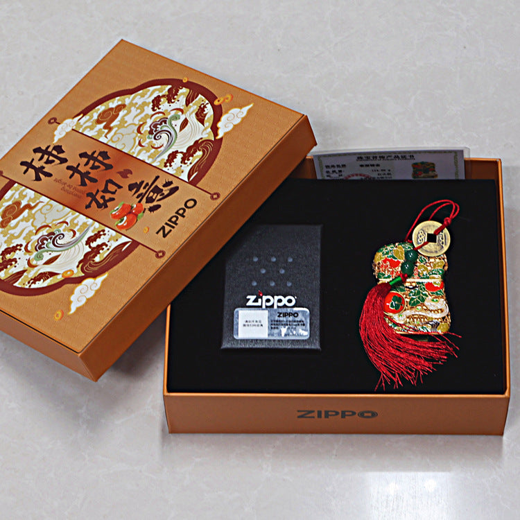 Zippo Solid 3d-embossed Gold Filigree Persimmon Gourd Good Fortune Case Bundle - CM37