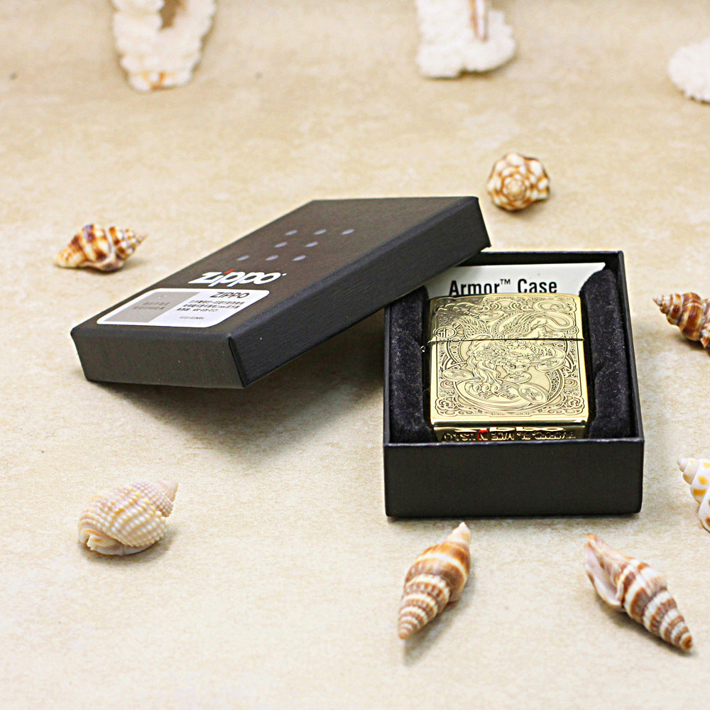 Zippo Premium Shine Bronze Chiseled Pixiu Lion and Ancient Coins - CC162