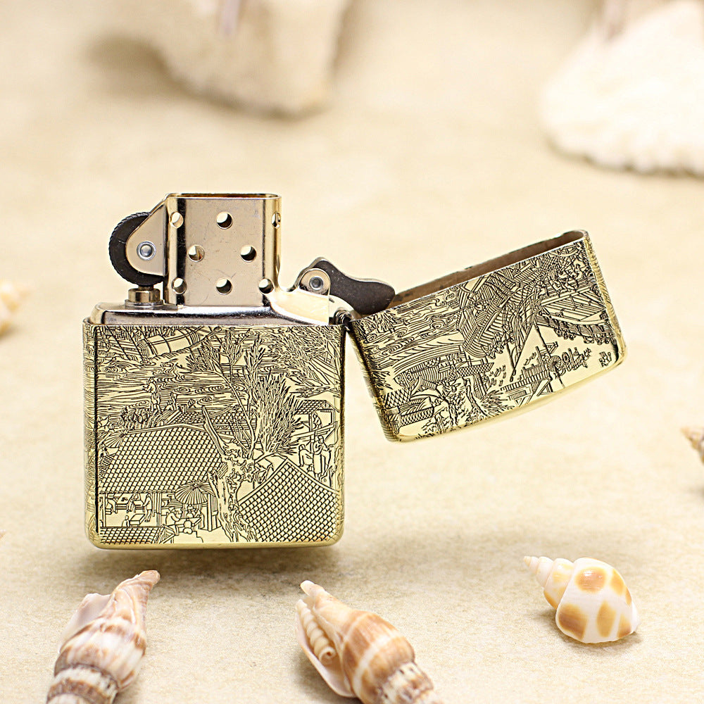 Zippo Premium Shine Bronze Complete Chiseled Qingming Festival Scroll - CC119