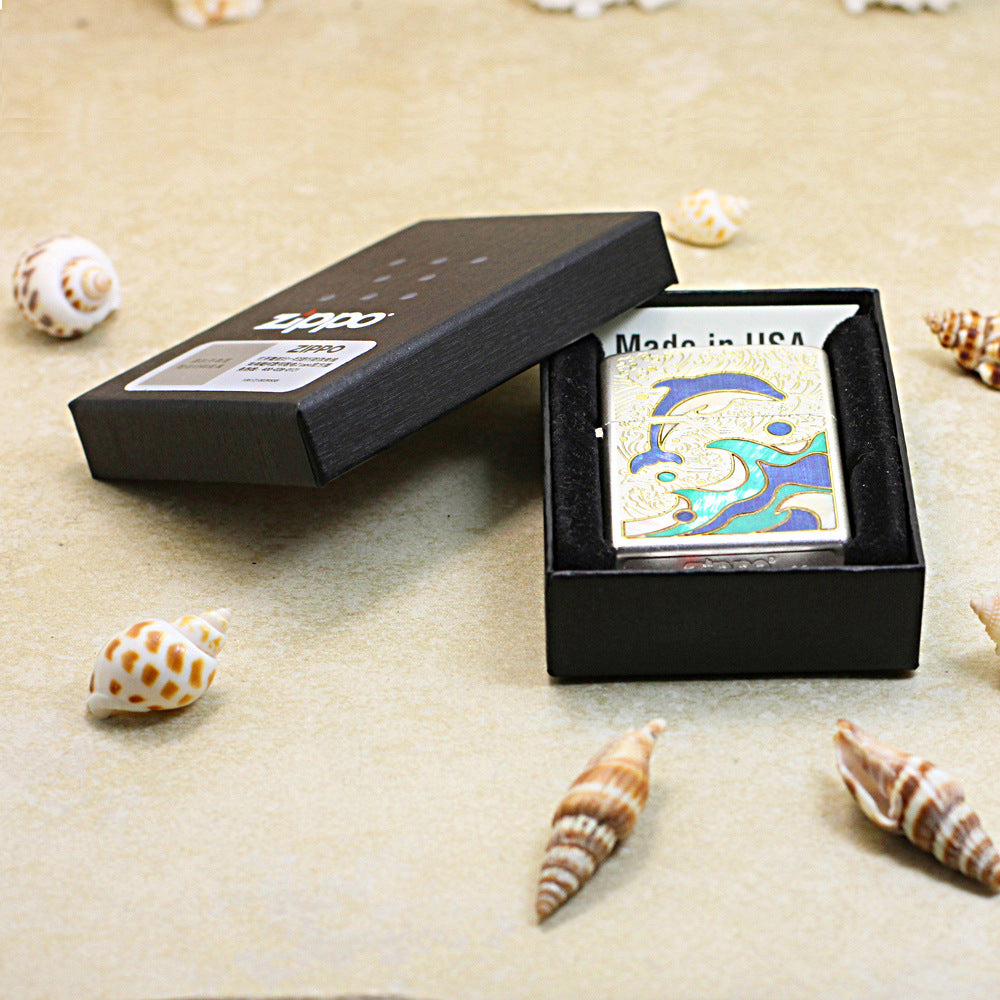 Zippo Premium Shine Steel Dolphin and Mother of Pearl - CC104