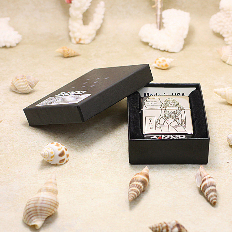 Zippo Premium Shine Steel Chiseled American Sexy Maiden Pin-Up - SC22