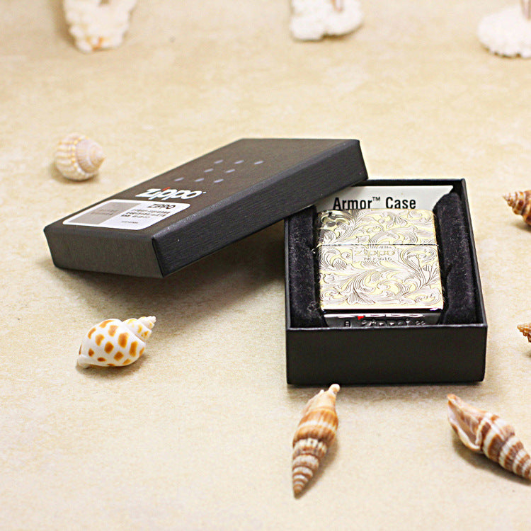 Zippo Premium Shine Gold Intricate Engraved Surrounding Arabesque Scroll - SC12