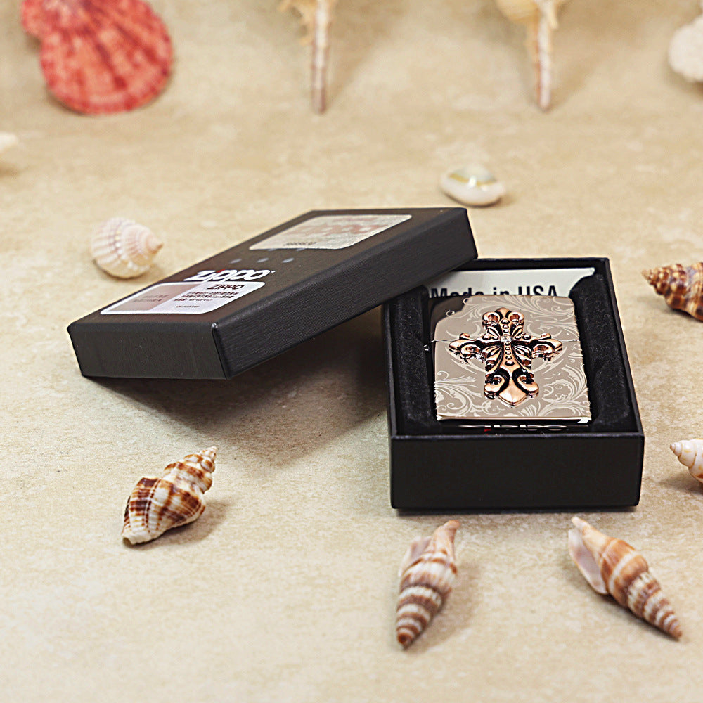 Zippo Ornate Crucifix Obsidian Ice - KR06