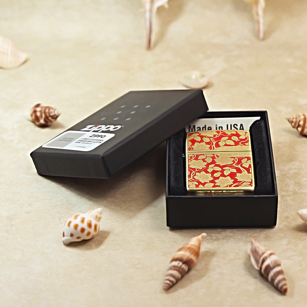 Zippo Crimson Matte Gold 3d-embossed Botanical Vine Pattern - CS10