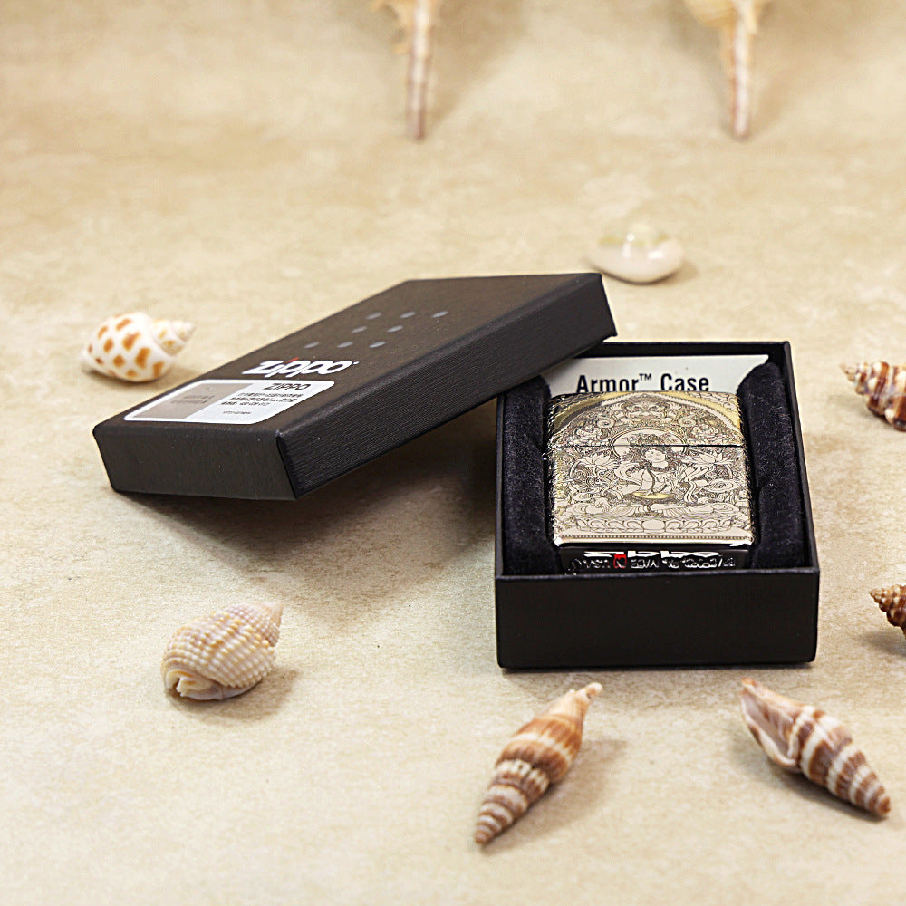 Zippo Argent Intricate Engraved White Tara Bodhisattva on Lotus - SC28