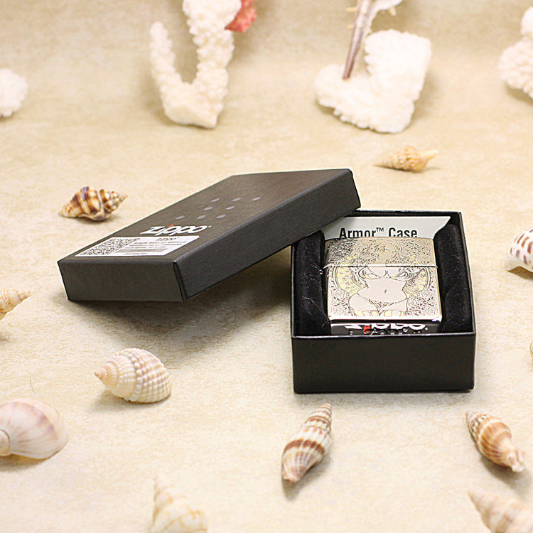 Zippo Argent and Gold Intricate Engraved Rose Frame Pin-Up Maiden - SC24