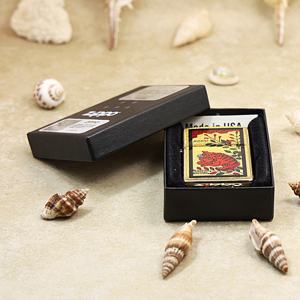 Zippo Wild Boar & Bush Clover Gold Plate - Animal Collection - JP58