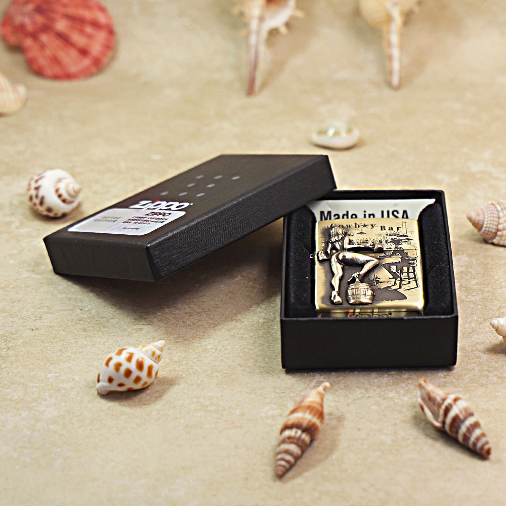 Zippo Vintage Bronze Cowboy Bar Western Saloon Medallion Flame - DS174