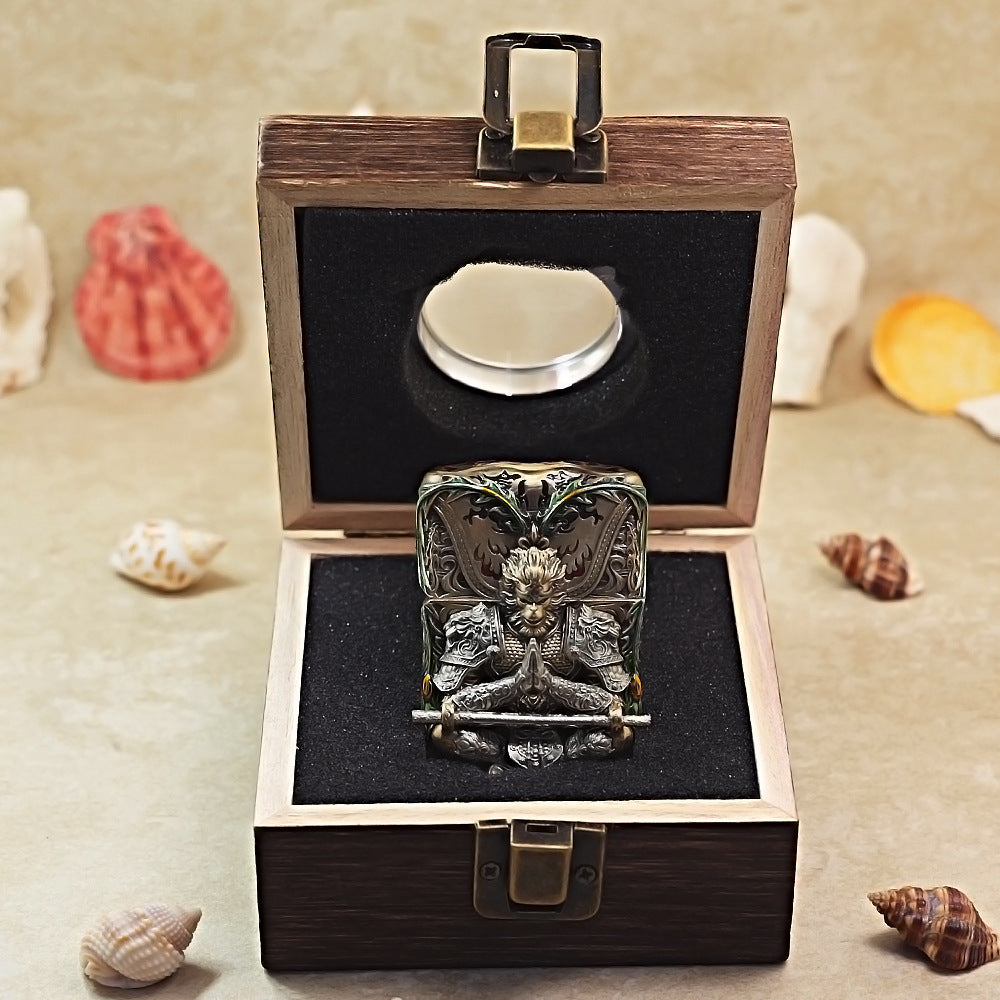 Zippo Vintage Bronze Luminous Sun Wukong Fighting Shakyamuni Case Case - CM92