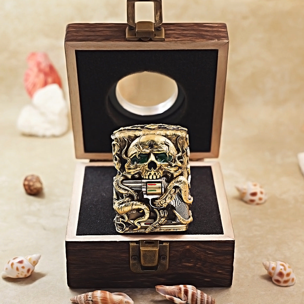 Zippo Vintage Bronze Nether Zorro Skull and Revolver Case Case - CM74