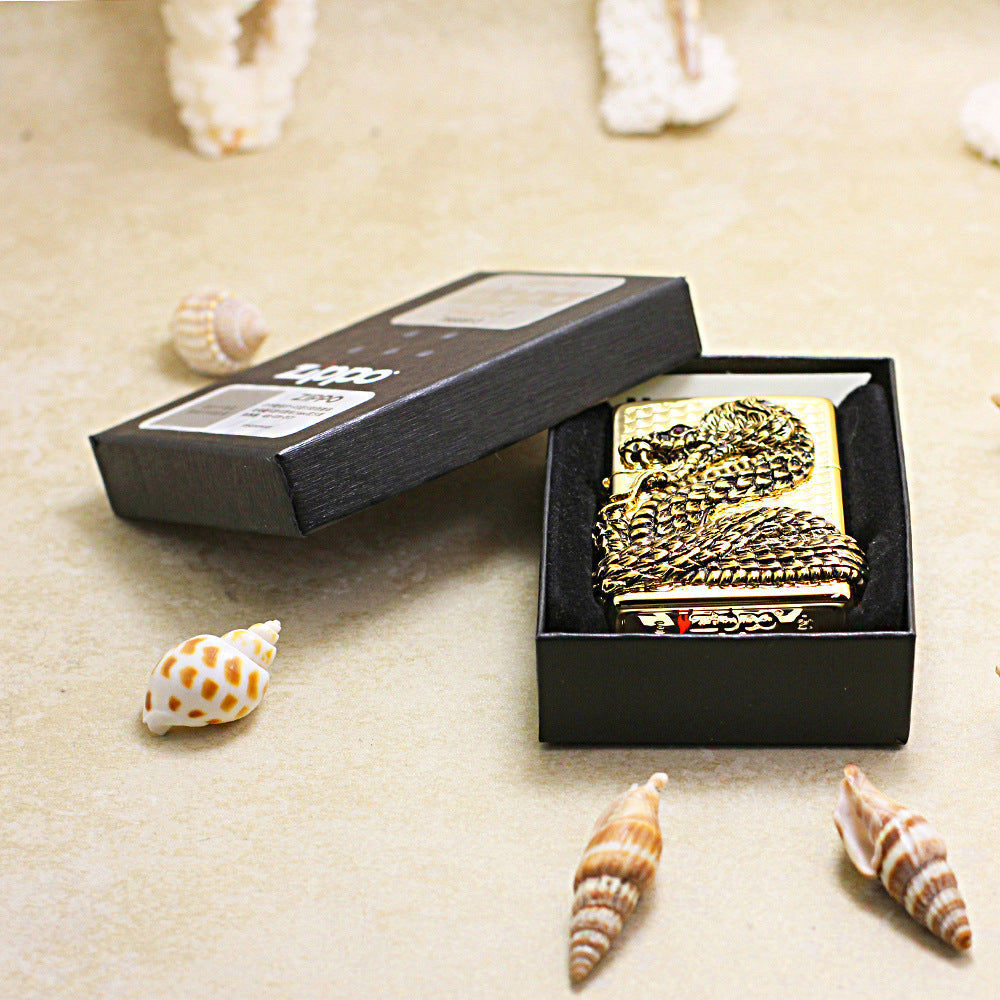 Zippo Gold Polished Solid 3d-embossed Snake God Medallion - KR19