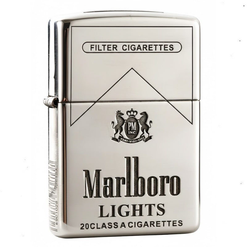 Zippo Armor Sterling Silver Marlboro Lights Lighter – Deep Carved 5-Sided Edition