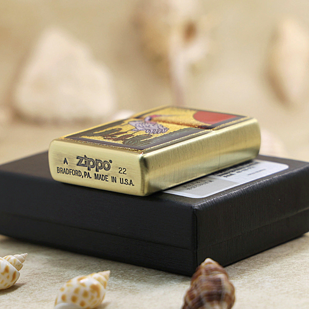 Zippo Crane and Cactus Gold Plate - Animal Collection - JP55