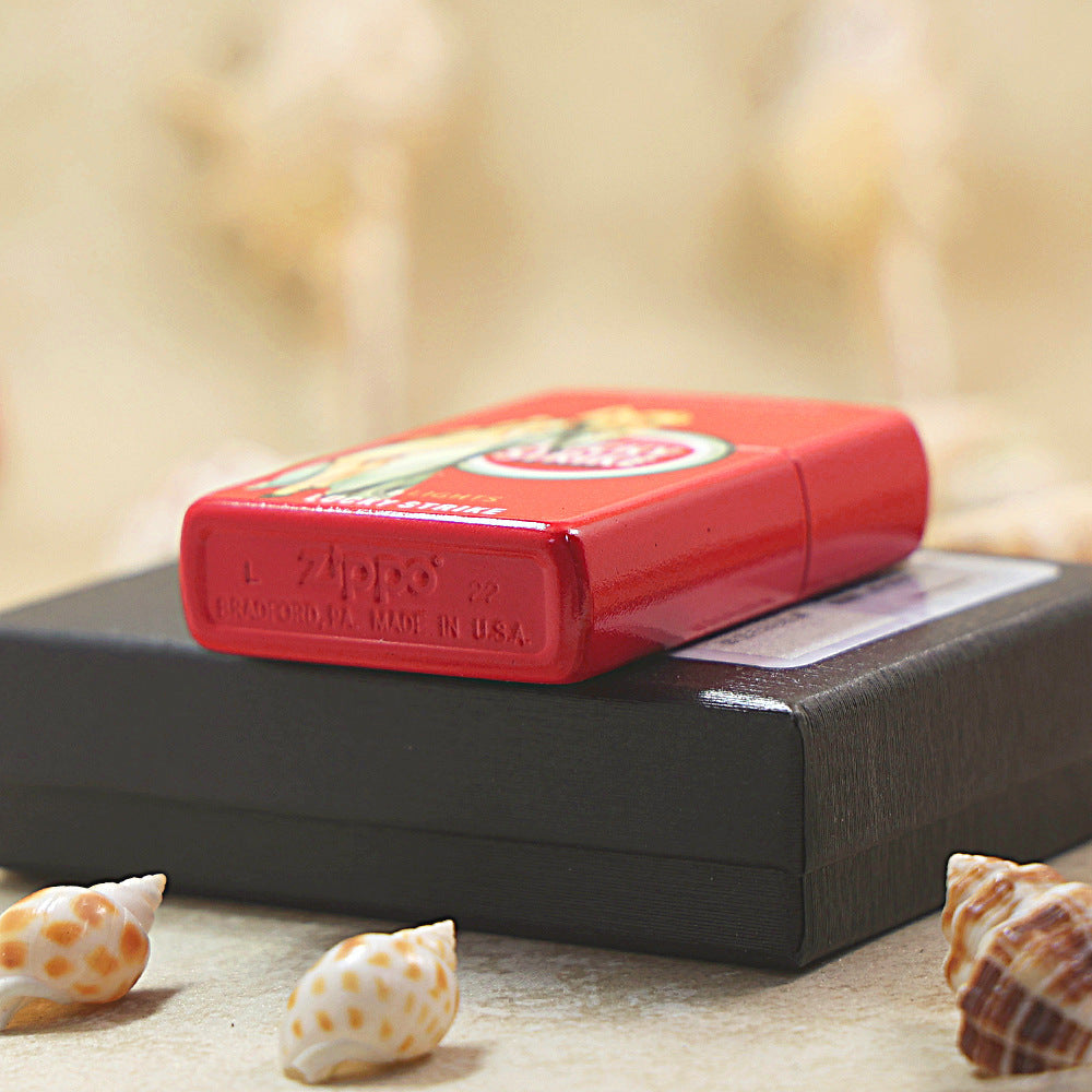 Zippo Crimson Matte Hue Decorated Lucky Strike Standing Pin-Up Maiden - CS17
