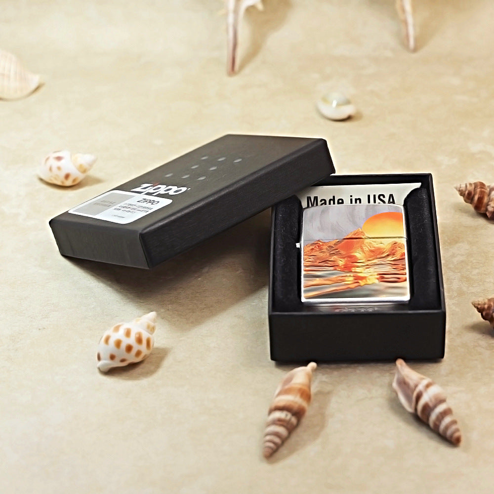 Zippo Argent Matte Hue Decorated Sunlit Mountainscape - CS01