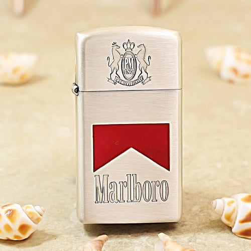Antique Silver Marlboro Slim Lighter – Double-Sided Edition - MC01