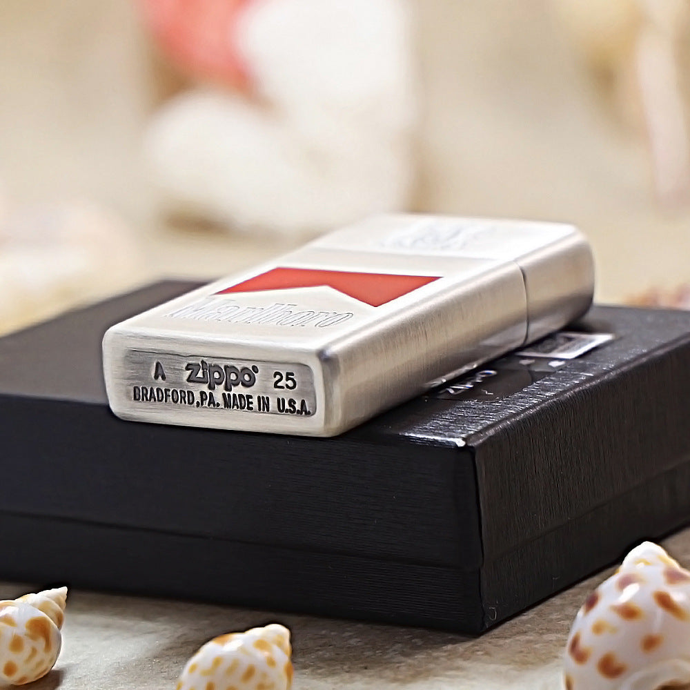 Antique Silver Marlboro Slim Lighter – Double-Sided Edition - MC01