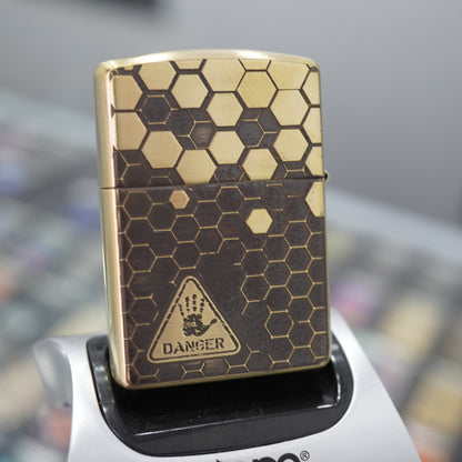 Zippo Vintage Bronze Intricate Engraved Honeycomb Half Skull - CC155