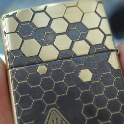 Zippo Vintage Bronze Intricate Engraved Honeycomb Half Skull - CC155