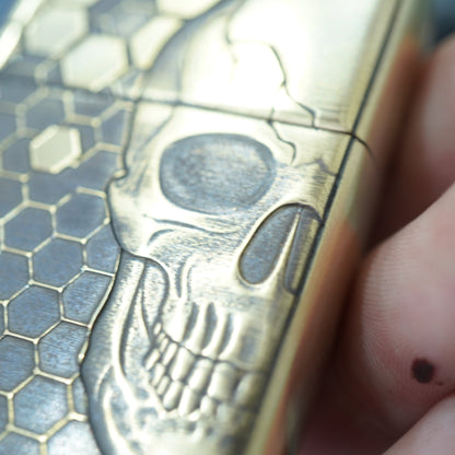 Zippo Vintage Bronze Intricate Engraved Honeycomb Half Skull - CC155