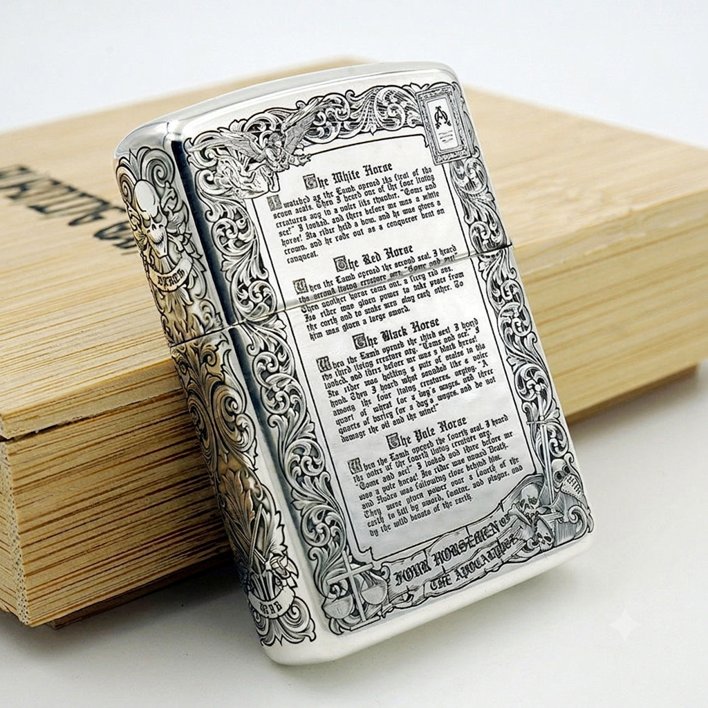 Zippo Armor Sterling Silver Lighter – 3D Deep Engraved "Four Horsemen of the Apocalypse" Limited Edition