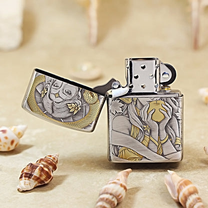 Zippo Antique Silver Two-Tone 3D Relief Snake & Forbidden Fruit 162-DS193