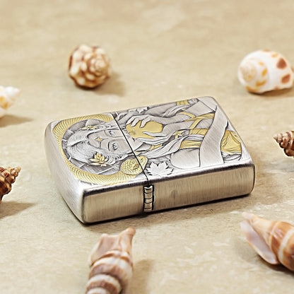 Zippo Antique Silver Two-Tone 3D Relief Snake & Forbidden Fruit 162-DS193