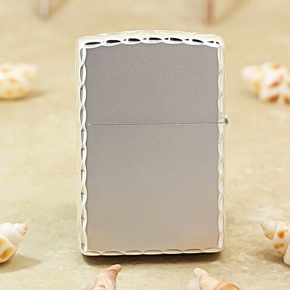 Zippo Silver-Plated with Rose & Compass Engraving and Cross Emblem DS191
