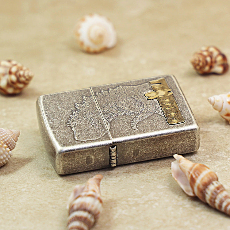 Zippo Antique Silver Engraved Kaiju & Gaze DS303