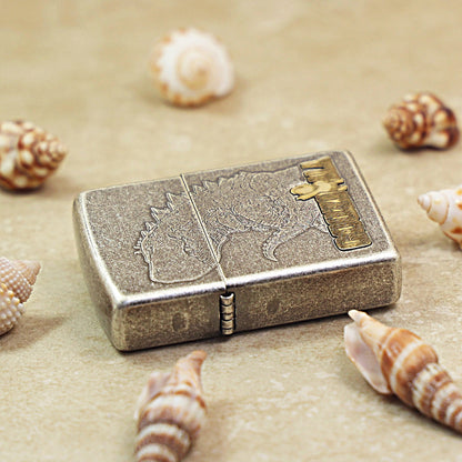 Zippo Antique Silver Engraved Kaiju & Gaze DS303