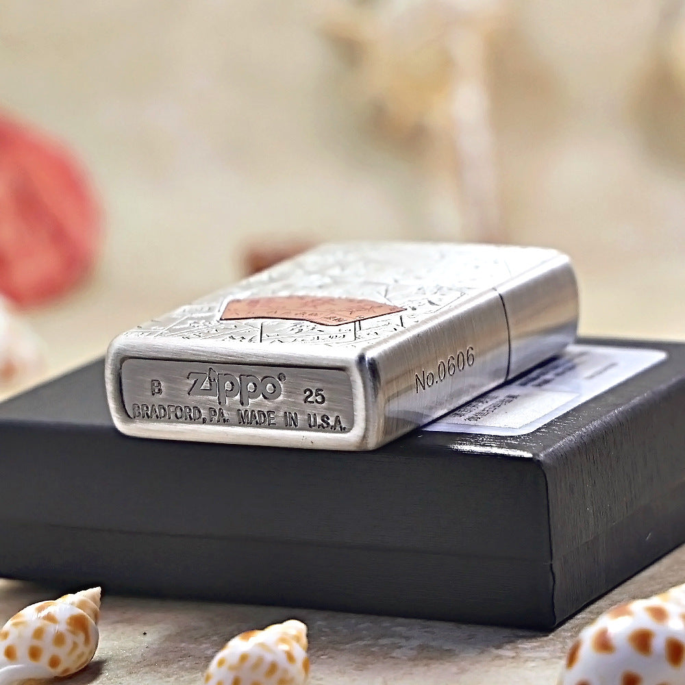 Zippo Smoked Silver Eight-Direction Fortune 205-DS244