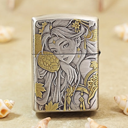 Zippo Antique Silver Two-Tone 3D Relief Snake & Forbidden Fruit 162-DS193