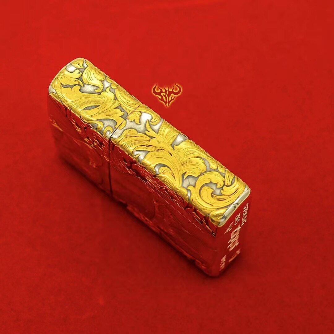 Zippo Armor Sterling Silver Luxury Collector's Lighter - 24K Gold-Accented Bikini Lady & Vintage Arabesque